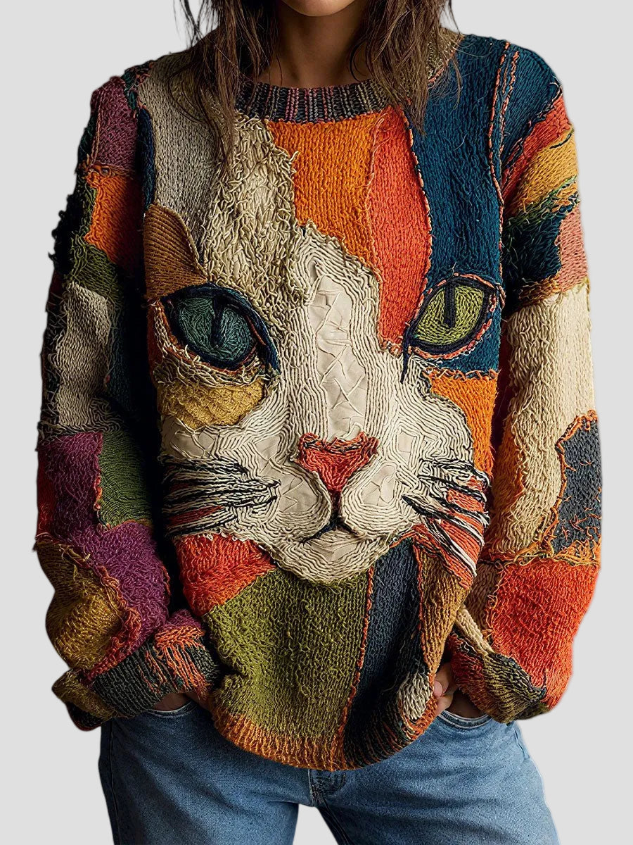 Linnea | Top mit künstlerischem Katzenmotiv